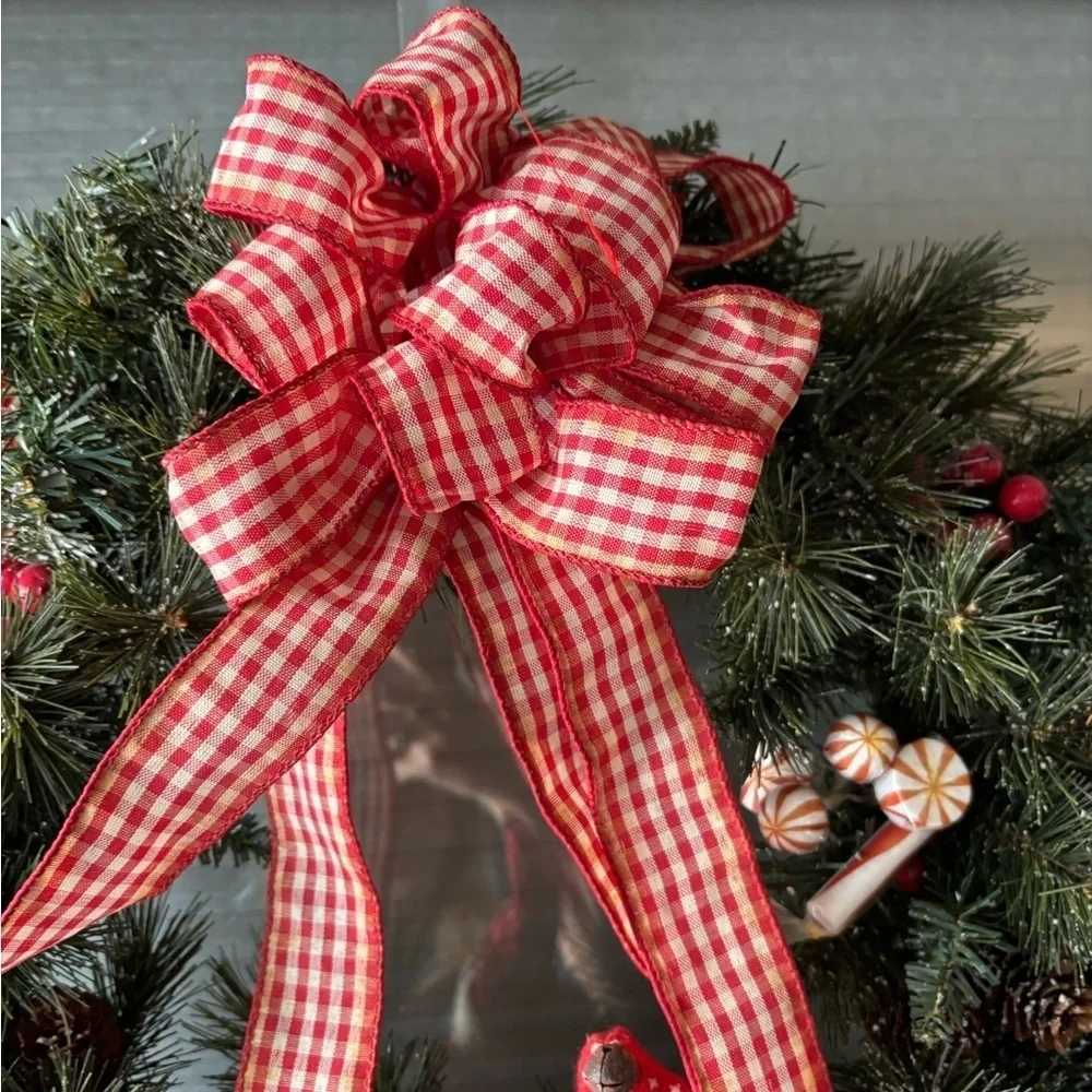 Festive Rustic Farmhouse Holiday Wreath with Red Accents